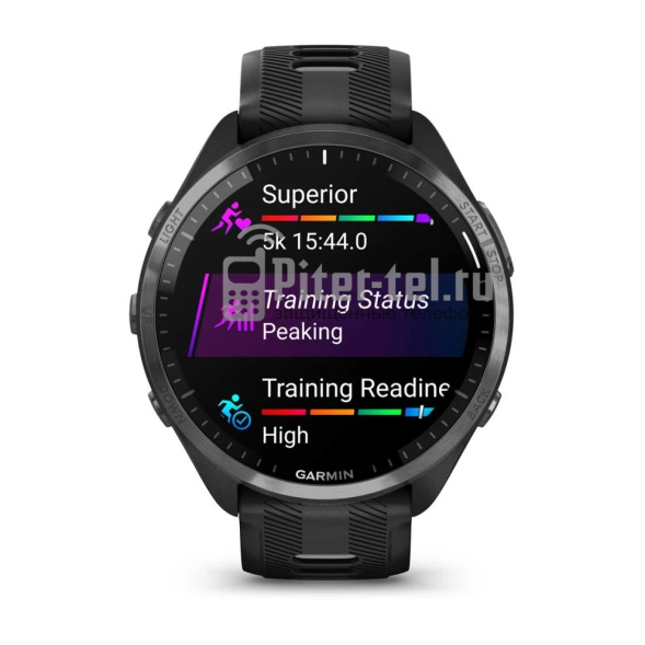 Умные часы Garmin Forerunner 965 черные, темно-серый DLC титановый безель, с черным ремешком