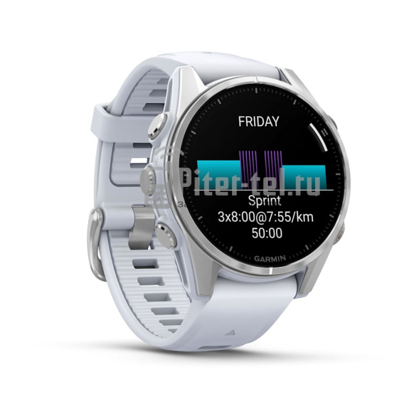 Умные часы Garmin Fenix 8 43mm Amoled Glass lens Silver с белым ремешком
