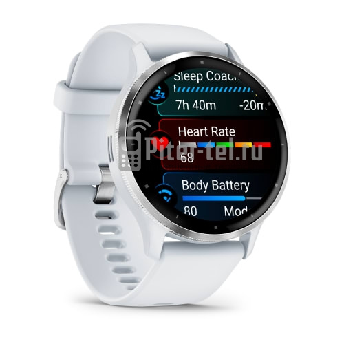Умные часы Garmin Venu 3 45mm Advanced GPS Smartwatch Silver Whitestone с белым ремешком